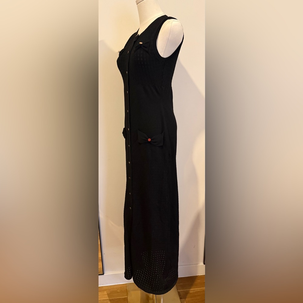 Commense Pointelle Split Button Sweater Dress Black - Picture 8 of 10